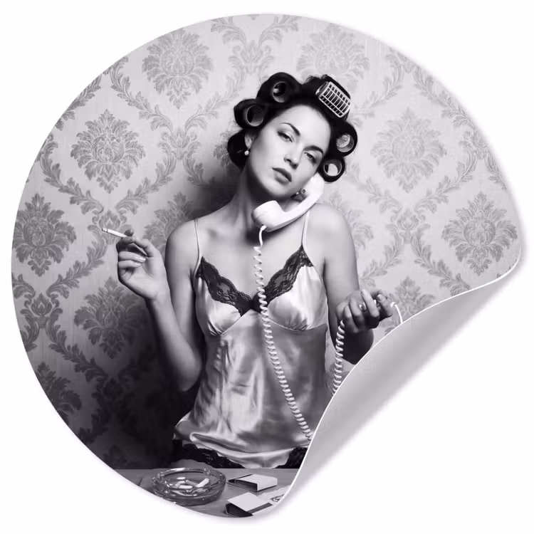 Chic - Vrouw - Zwart - Wit Wandcirkel behangsticker klein -3d