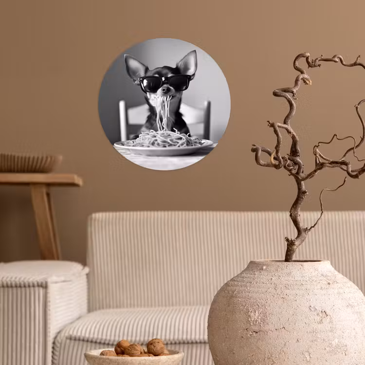 Chihuahua - Hond - Zonnebril - Humoristisch - Zwart - Wit - Spaghetti Wandcirkel behangsticker klein -sfeer1