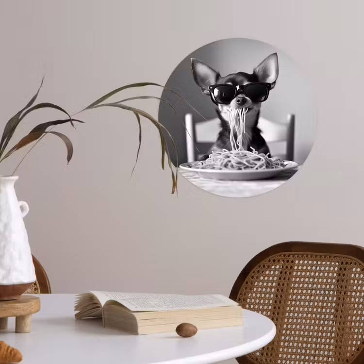 Chihuahua - Hond - Zonnebril - Humoristisch - Zwart - Wit - Spaghetti Wandcirkel behangsticker klein -sfeer3