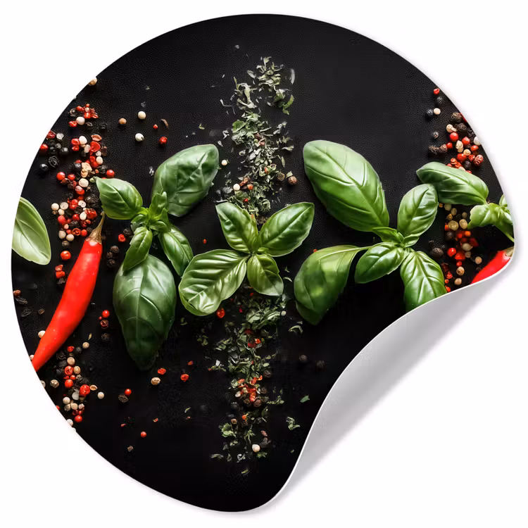Chilipepers - Basilicum - Blaadjes - Rood Wandcirkel behangsticker klein -3d