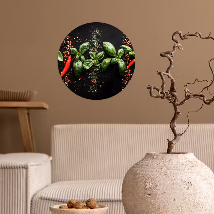 Chilipepers - Basilicum - Blaadjes - Rood Wandcirkel behangsticker klein -sfeer1