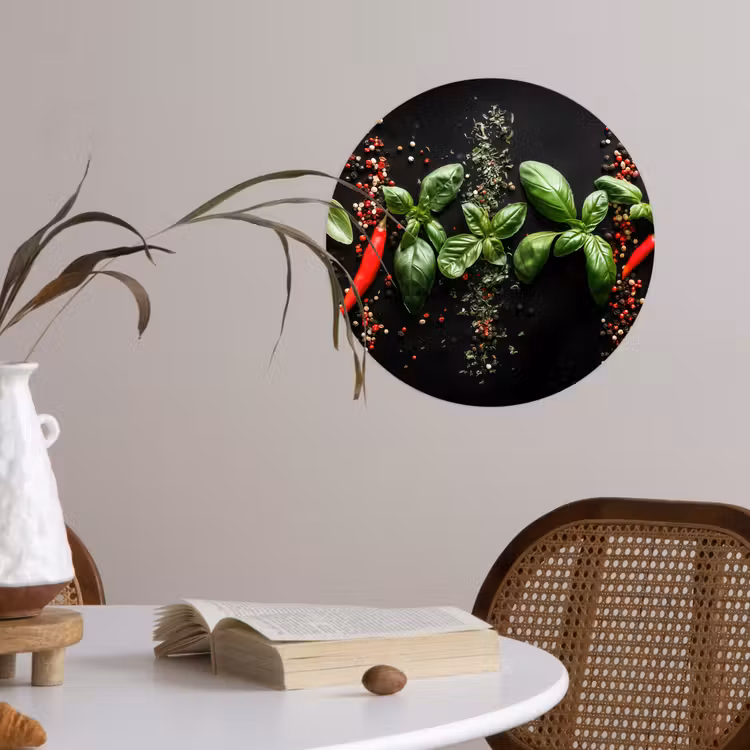 Chilipepers - Basilicum - Blaadjes - Rood Wandcirkel behangsticker klein -sfeer3