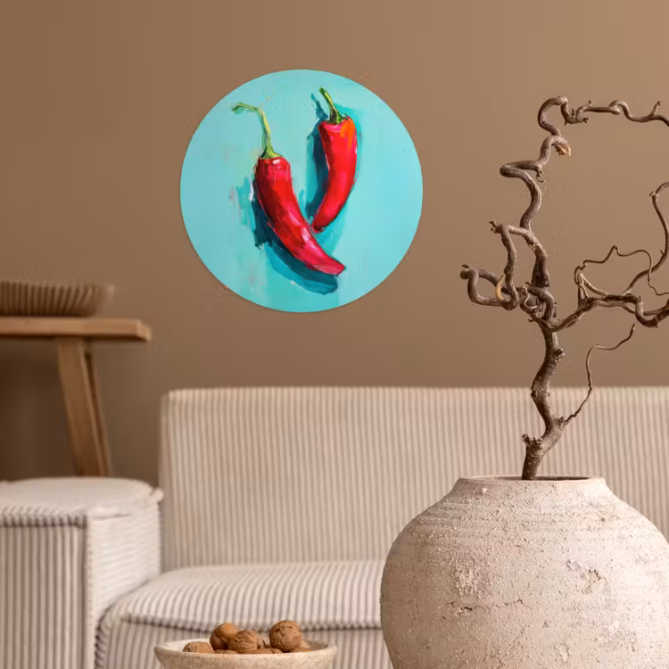 Chilipepers - Geverfd - Rood Wandcirkel behangsticker klein -sfeer1
