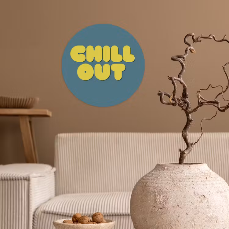 Chill out - Geel - Blauw Wandcirkel behangsticker klein -sfeer1