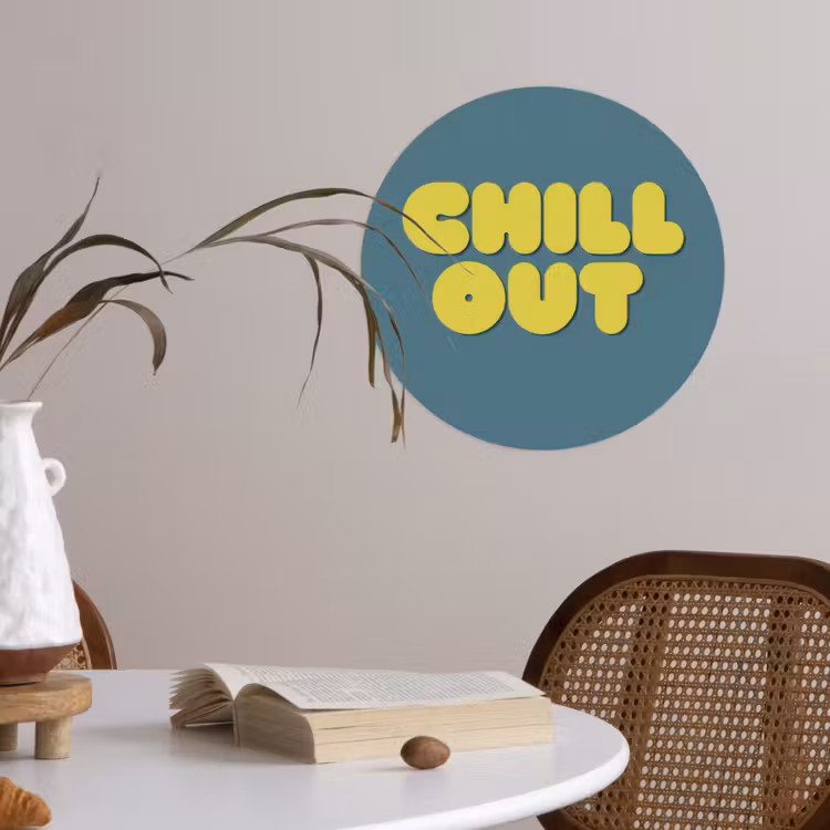 Chill out - Geel - Blauw Wandcirkel behangsticker klein -sfeer3
