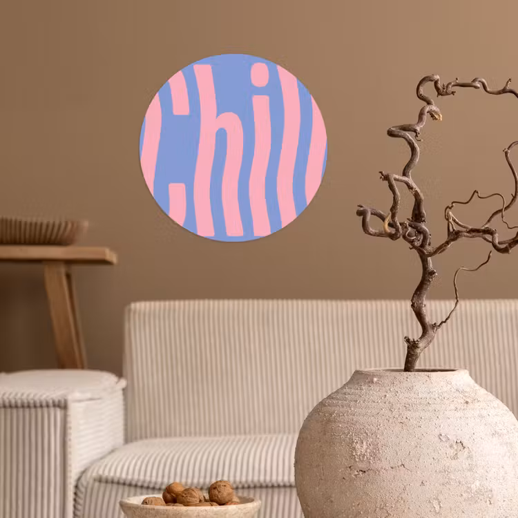 Chill - Roze - Blauw - Golvend Wandcirkel behangsticker klein -sfeer1