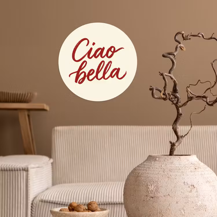 Ciao bella - Rood - Wit - Minimalistisch Wandcirkel behangsticker klein -sfeer1