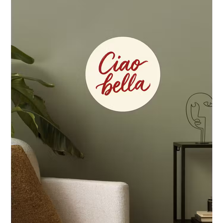 Ciao bella - Rood - Wit - Minimalistisch Wandcirkel behangsticker klein -sfeer2