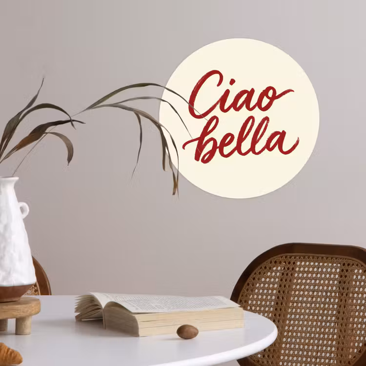 Ciao bella - Rood - Wit - Minimalistisch Wandcirkel behangsticker klein -sfeer3