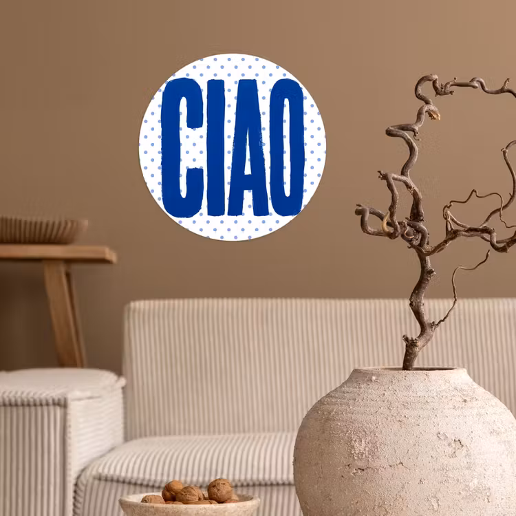 Ciao - Blauw - Stippen Wandcirkel behangsticker klein -sfeer1