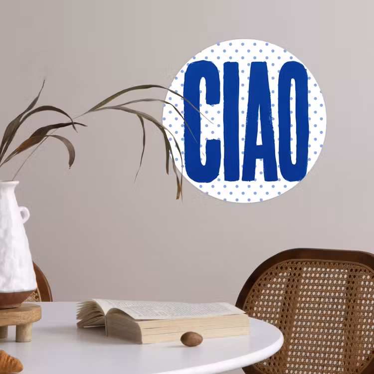 Ciao - Stippen - Roze - Wit Wandcirkel behangsticker klein -sfeer3