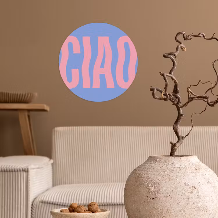 Ciao - Roze - Blauw - Golvend Wandcirkel behangsticker klein -sfeer1