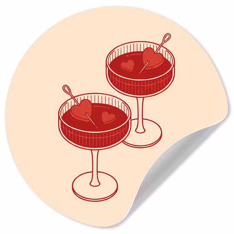 Cocktail - Hartjes - Liefde - Illustratie - Rood Wandcirkel behangsticker klein -3d