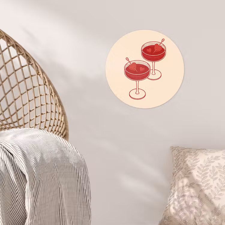 Cocktail - Hartjes - Liefde - Illustratie - Rood Wandcirkel behangsticker klein -sfeer4