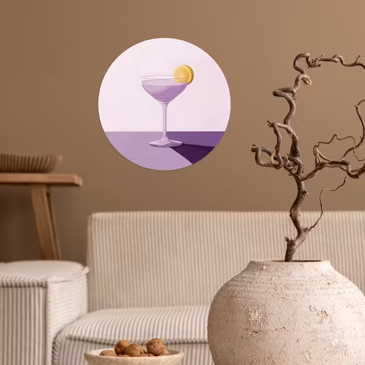 Cocktail - Paars - Minimalistisch - Citroen Wandcirkel behangsticker klein -sfeer1