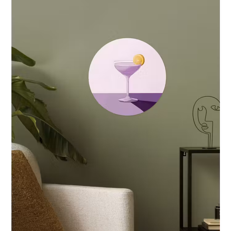 Cocktail - Paars - Minimalistisch - Citroen Wandcirkel behangsticker klein -sfeer2