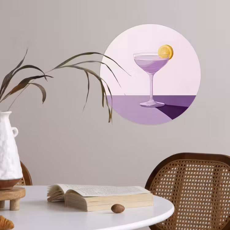 Cocktail - Paars - Minimalistisch - Citroen Wandcirkel behangsticker klein -sfeer3