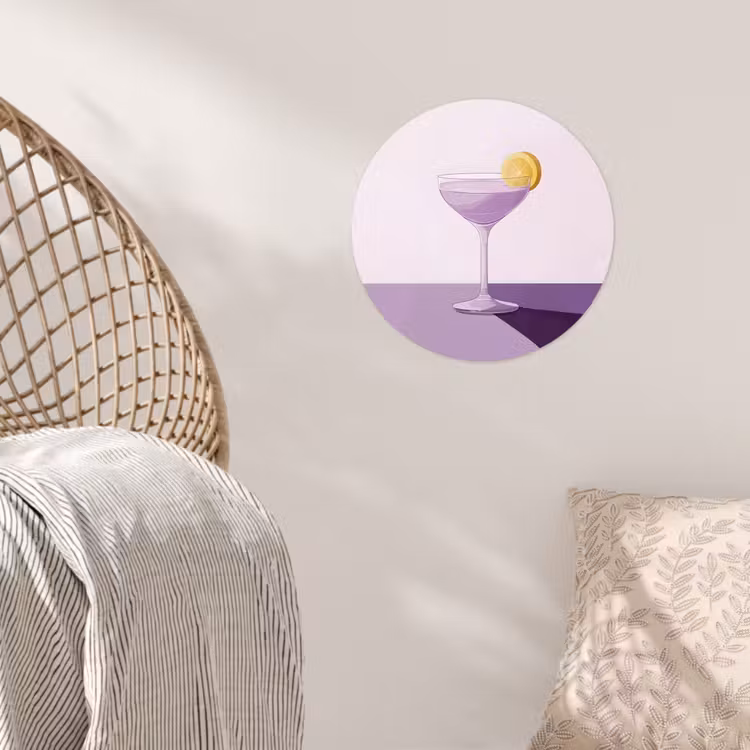 Cocktail - Paars - Minimalistisch - Citroen Wandcirkel behangsticker klein -sfeer4