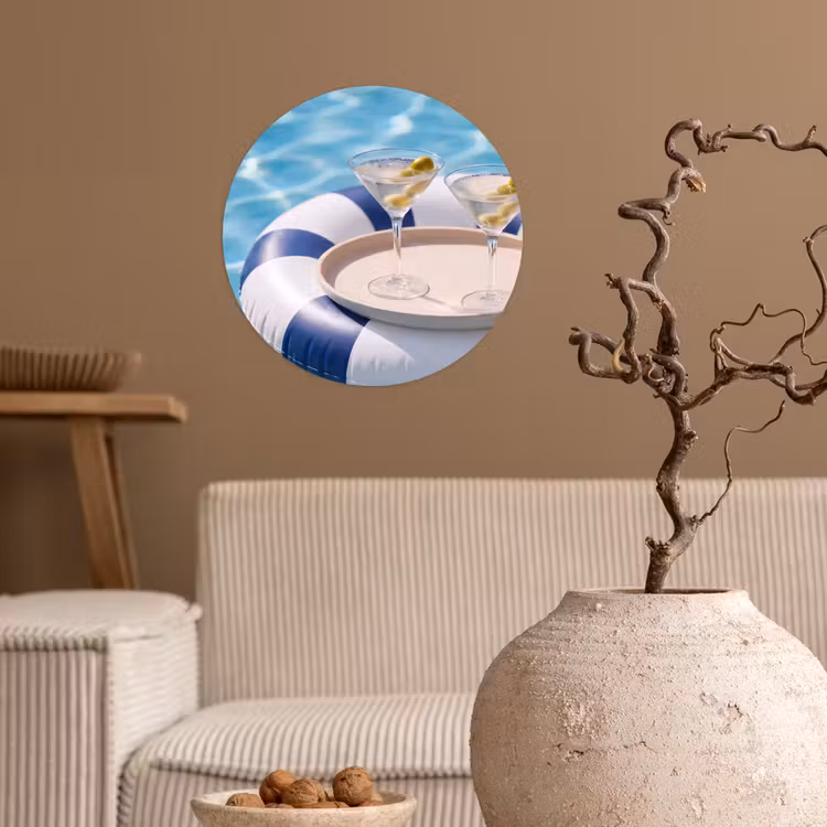 Cocktail - Zwembad - Zomer - Blauw Wandcirkel behangsticker klein -sfeer1