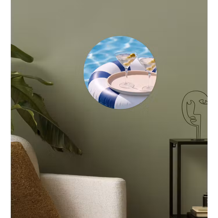 Cocktail - Zwembad - Zomer - Blauw Wandcirkel behangsticker klein -sfeer2