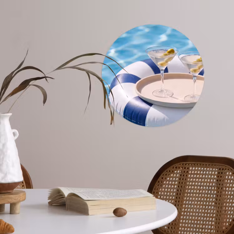Cocktail - Zwembad - Zomer - Blauw Wandcirkel behangsticker klein -sfeer3