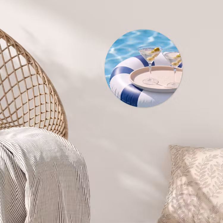 Cocktail - Zwembad - Zomer - Blauw Wandcirkel behangsticker klein -sfeer4