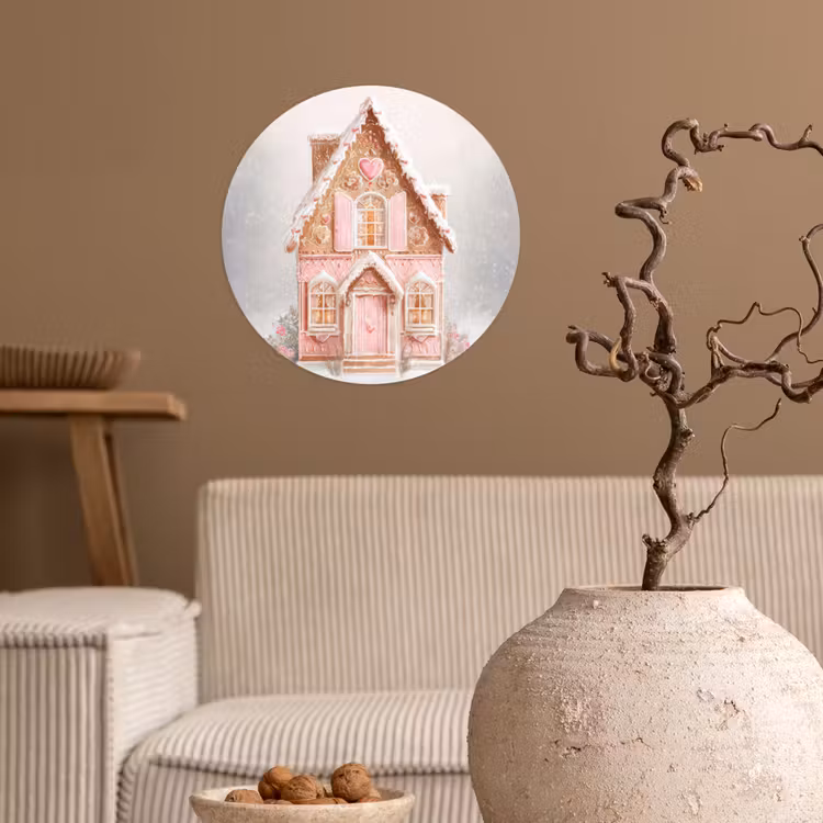 Huisje - Suiker - Pastel Wandcirkel behangsticker klein -sfeer1