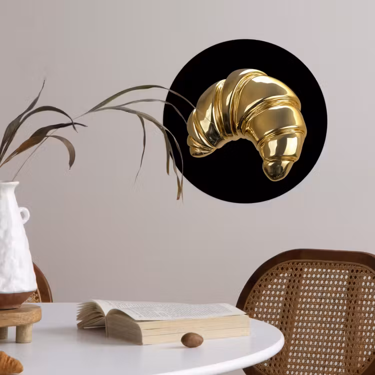Croissant - Brood - Goud - Zwart Wandcirkel behangsticker klein -sfeer3