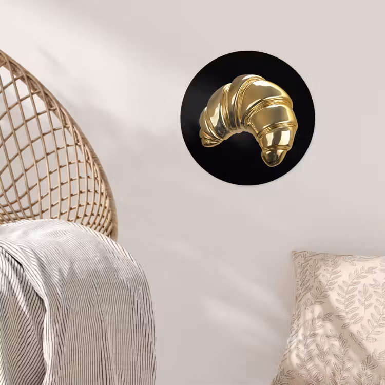 Croissant - Brood - Goud - Zwart Wandcirkel behangsticker klein -sfeer4