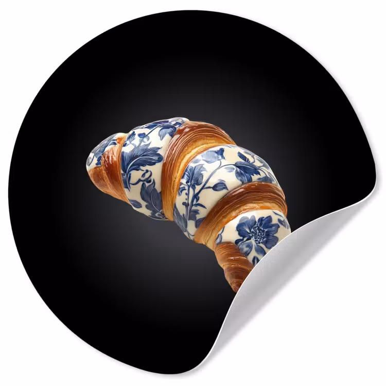 Croissant - Bloemenpatroon - Delftsblauw Wandcirkel behangsticker klein -3d