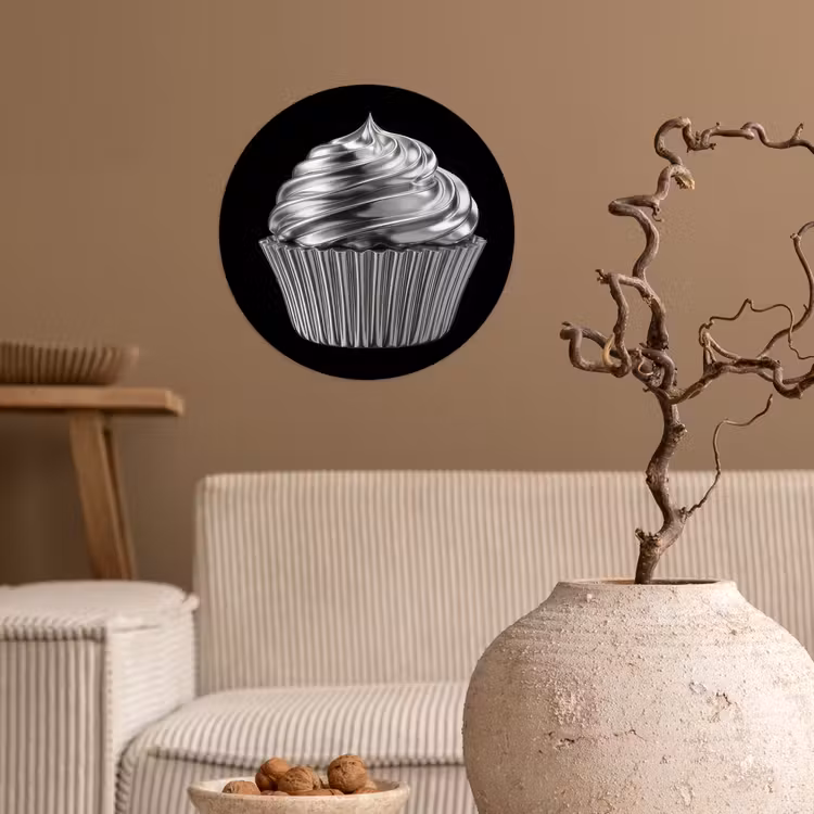Cupcake - Luxueus - Zilver Wandcirkel behangsticker klein -sfeer1