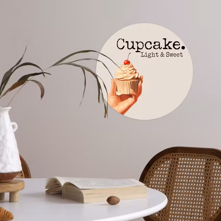 Cupcake - Zoet - Kers Wandcirkel behangsticker klein -sfeer3