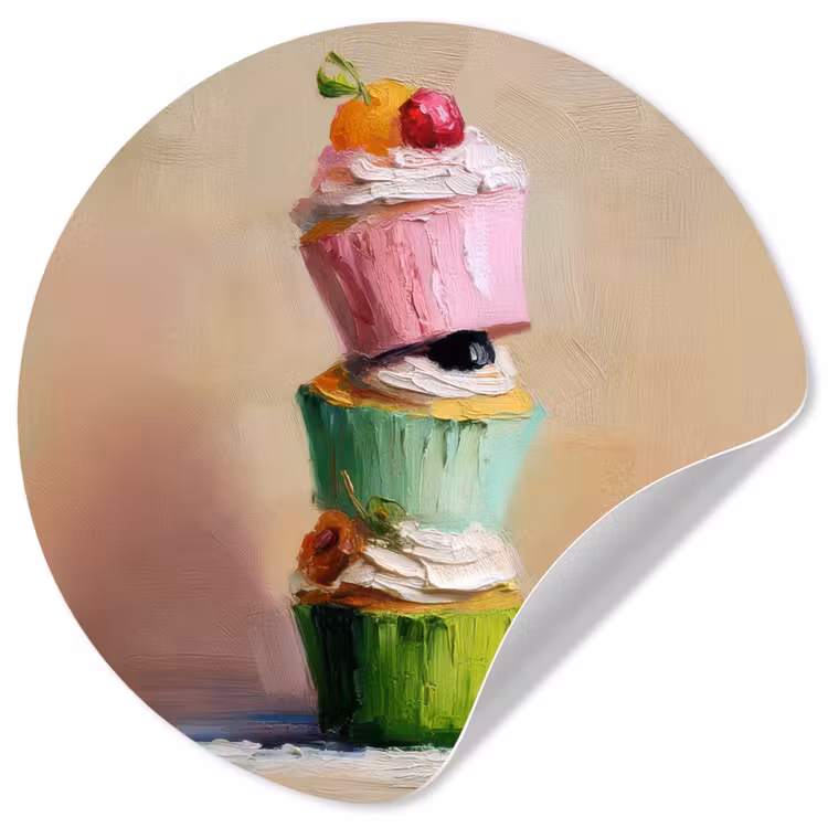 Cupcakes - Gestapeld - Kleurrijk - Fruit Wandcirkel behangsticker klein -3d