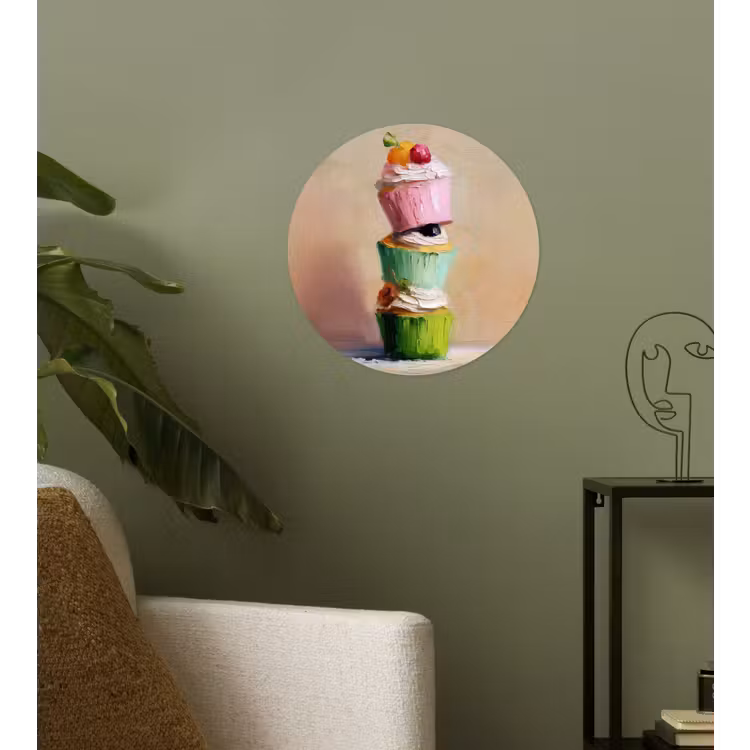 Cupcakes - Gestapeld - Kleurrijk - Fruit Wandcirkel behangsticker klein -sfeer2