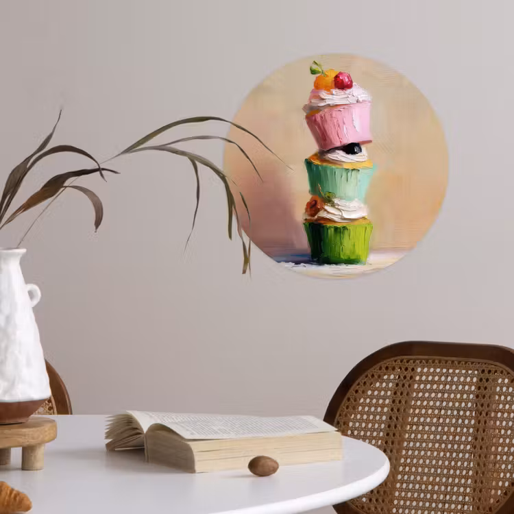 Cupcakes - Gestapeld - Kleurrijk - Fruit Wandcirkel behangsticker klein -sfeer3