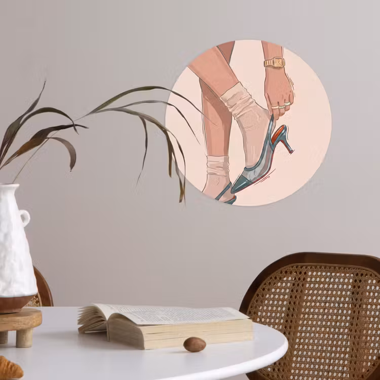 Vrouw - Schoen - Mode - Lifestyle - Groen Wandcirkel behangsticker klein -sfeer3