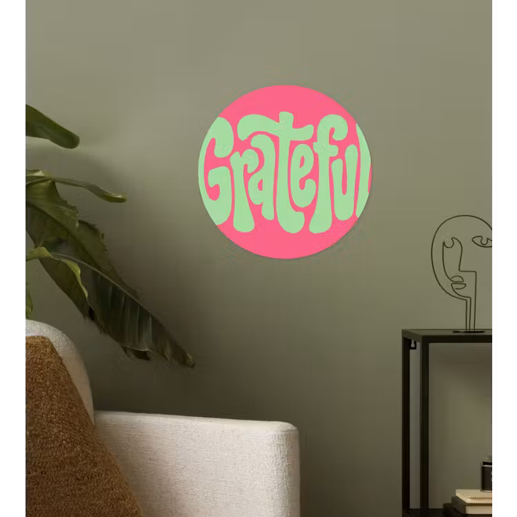 Grateful - Groen - Grafisch - Vloeiend Wandcirkel behangsticker klein -sfeer2