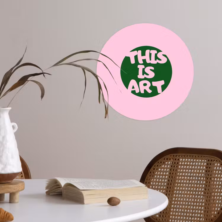 This is art - Tekst - Cirkel - Groen Wandcirkel behangsticker klein -sfeer3