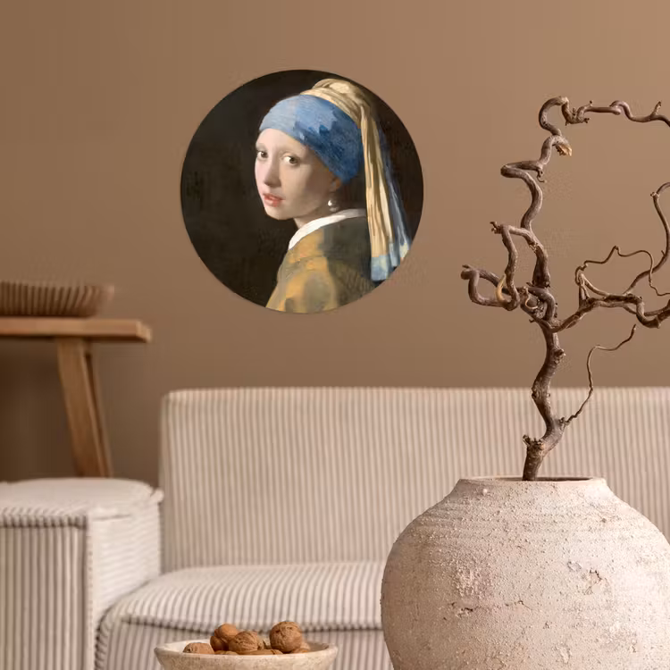 Meisje met de Parel - Schilderij van Johannes Vermeer Wandcirkel behangsticker klein -sfeer1