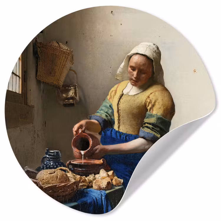 Het melkmeisje - Kunst - Oude meesters - Vermeer Wandcirkel behangsticker klein -3d