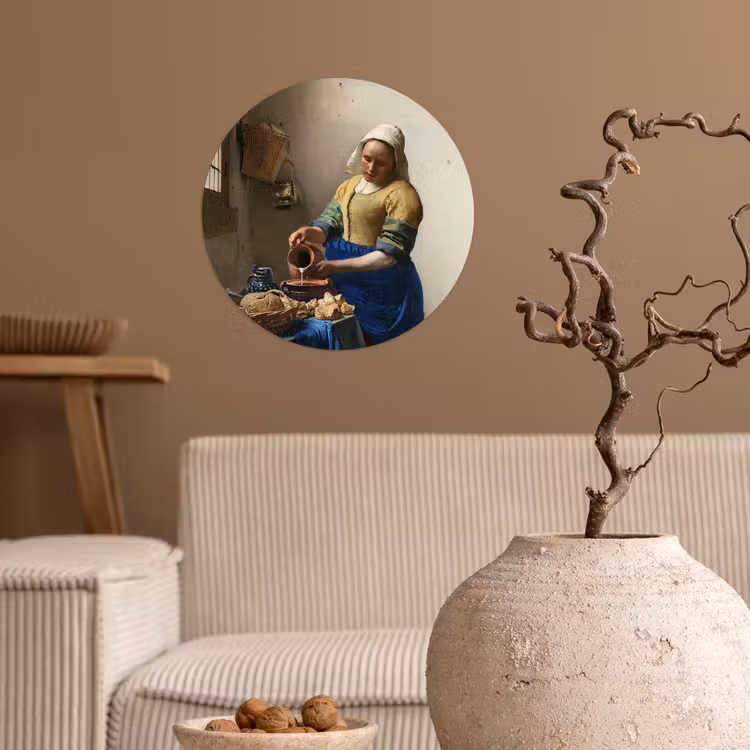 Het melkmeisje - Kunst - Oude meesters - Vermeer Wandcirkel behangsticker klein -sfeer1