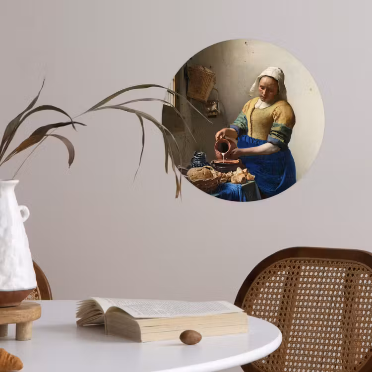 Het melkmeisje - Kunst - Oude meesters - Vermeer Wandcirkel behangsticker klein -sfeer3