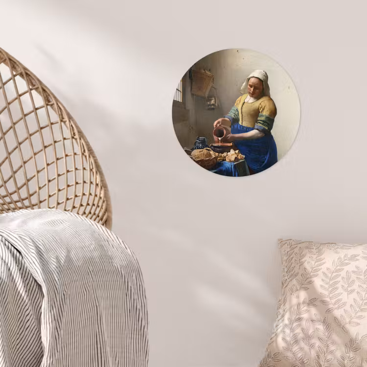 Het melkmeisje - Kunst - Oude meesters - Vermeer Wandcirkel behangsticker klein -sfeer4