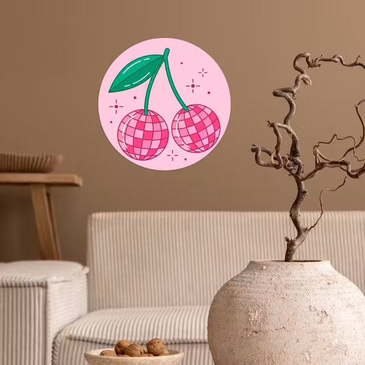 Decoratie - Disco-bal - Feest - Roze Wandcirkel behangsticker klein -sfeer1