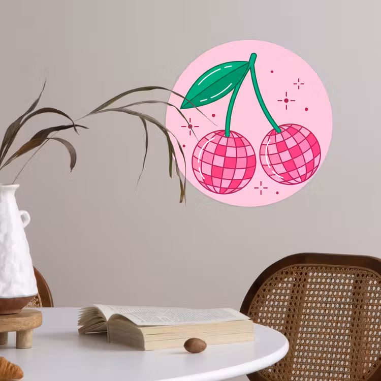 Decoratie - Disco-bal - Feest - Roze Wandcirkel behangsticker klein -sfeer3