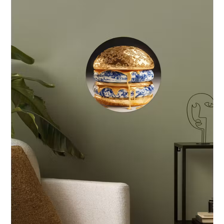 Delftsblauw - Goud - Burger Wandcirkel behangsticker klein -sfeer2