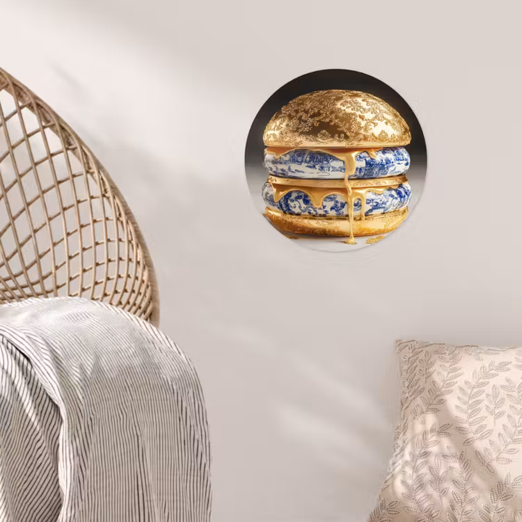 Delftsblauw - Goud - Burger Wandcirkel behangsticker klein -sfeer4