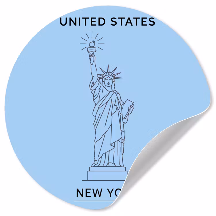 Monument - Vrijheidsbeeld - New York - Minimalistisch - Blauw Wandcirkel behangsticker klein -3d