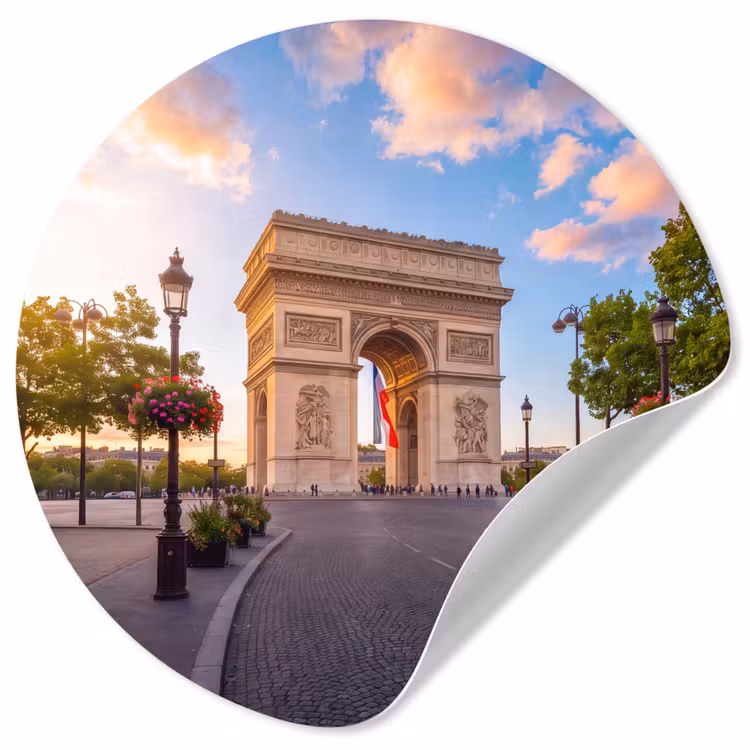 Monument - Parijs - Zonsondergang - Architectuur - Goud Wandcirkel behangsticker klein -3d