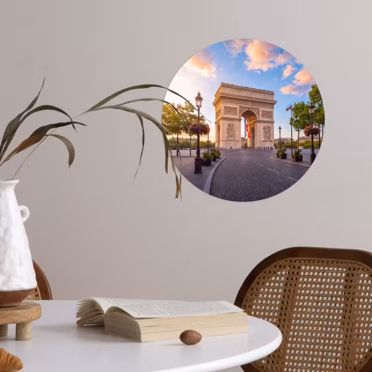 Monument - Parijs - Zonsondergang - Architectuur - Goud Wandcirkel behangsticker klein -sfeer3
